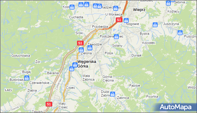 mapa Cięcina, Cięcina na mapie Targeo