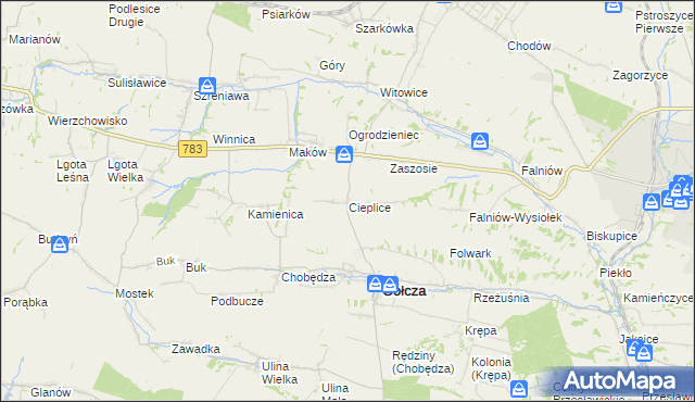 mapa Cieplice gmina Gołcza, Cieplice gmina Gołcza na mapie Targeo