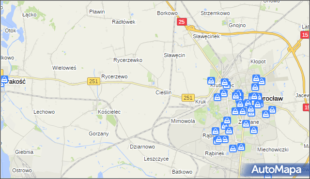 mapa Cieślin gmina Inowrocław, Cieślin gmina Inowrocław na mapie Targeo