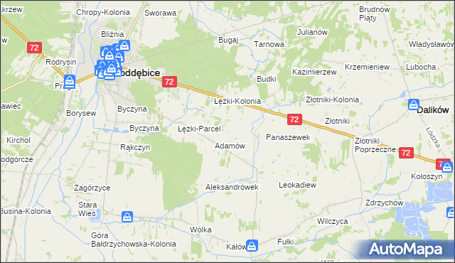 mapa Ciężków gmina Poddębice, Ciężków gmina Poddębice na mapie Targeo