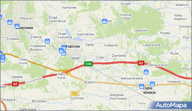 mapa Cisie gmina Halinów, Cisie gmina Halinów na mapie Targeo
