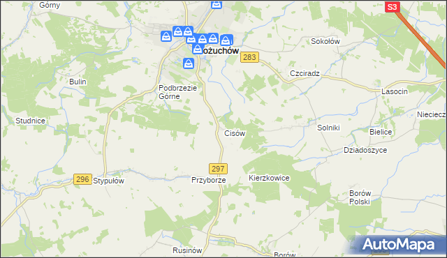 mapa Cisów gmina Kożuchów, Cisów gmina Kożuchów na mapie Targeo