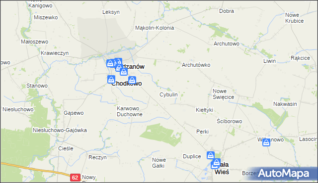 mapa Cybulin gmina Bodzanów, Cybulin gmina Bodzanów na mapie Targeo