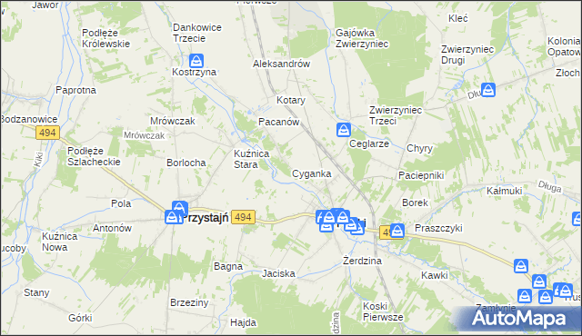 mapa Cyganka gmina Panki, Cyganka gmina Panki na mapie Targeo