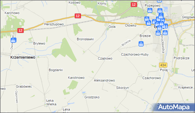 mapa Czajkowo gmina Gostyń, Czajkowo gmina Gostyń na mapie Targeo