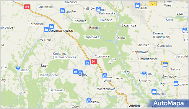 mapa Czajowice, Czajowice na mapie Targeo