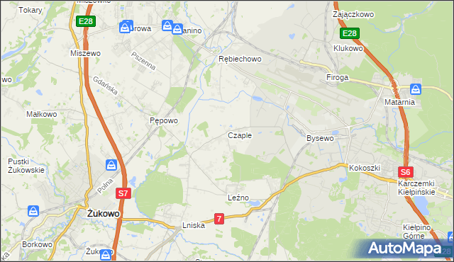 mapa Czaple gmina Żukowo, Czaple gmina Żukowo na mapie Targeo