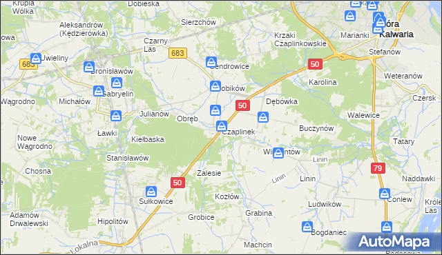 mapa Czaplinek gmina Góra Kalwaria, Czaplinek gmina Góra Kalwaria na mapie Targeo