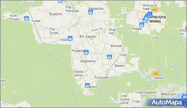 mapa Czarna Wieś gmina Wręczyca Wielka, Czarna Wieś gmina Wręczyca Wielka na mapie Targeo