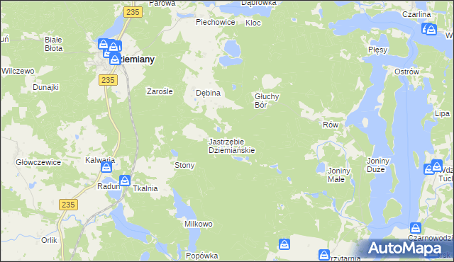 mapa Czarne gmina Dziemiany, Czarne gmina Dziemiany na mapie Targeo