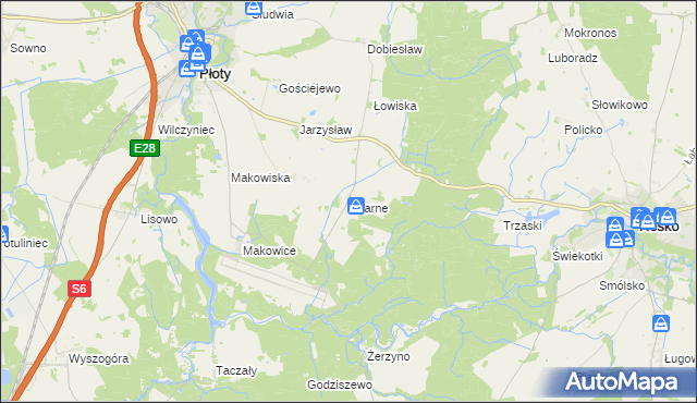 mapa Czarne gmina Płoty, Czarne gmina Płoty na mapie Targeo