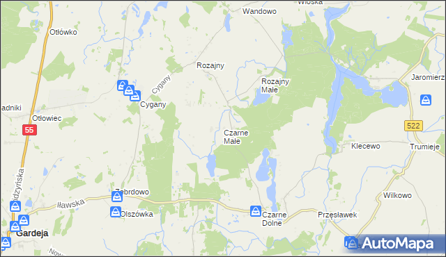 mapa Czarne Małe gmina Gardeja, Czarne Małe gmina Gardeja na mapie Targeo
