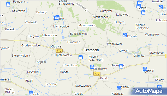 mapa Czarnocin powiat kazimierski, Czarnocin powiat kazimierski na mapie Targeo