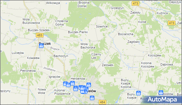 mapa Czarny Las gmina Buczek, Czarny Las gmina Buczek na mapie Targeo
