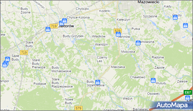 mapa Czarny Las gmina Grodzisk Mazowiecki, Czarny Las gmina Grodzisk Mazowiecki na mapie Targeo