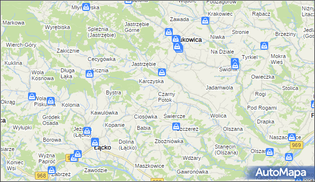 mapa Czarny Potok gmina Łącko, Czarny Potok gmina Łącko na mapie Targeo