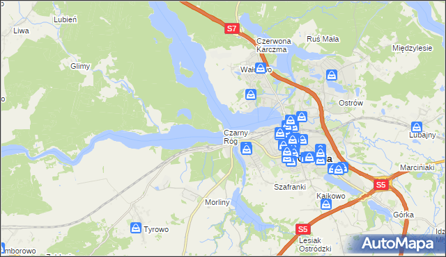 mapa Czarny Róg gmina Ostróda, Czarny Róg gmina Ostróda na mapie Targeo