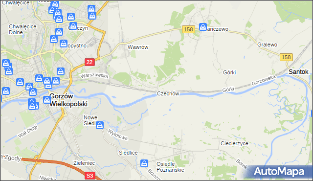 mapa Czechów gmina Santok, Czechów gmina Santok na mapie Targeo