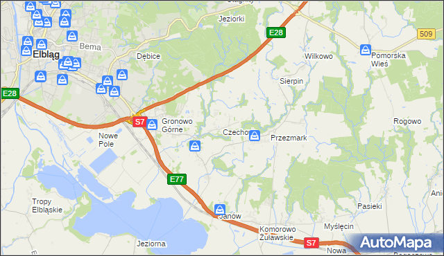 mapa Czechowo gmina Elbląg, Czechowo gmina Elbląg na mapie Targeo