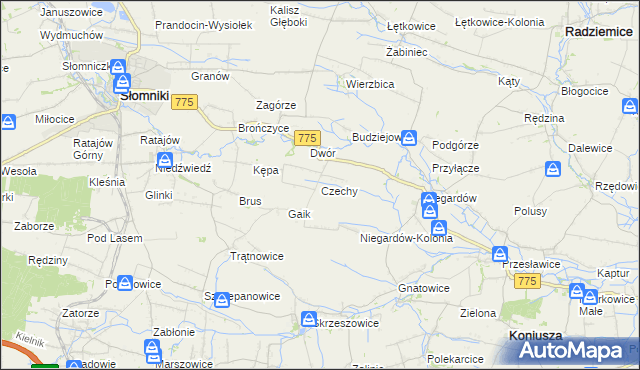 mapa Czechy gmina Słomniki, Czechy gmina Słomniki na mapie Targeo