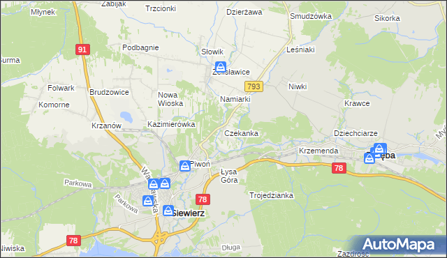 mapa Czekanka, Czekanka na mapie Targeo