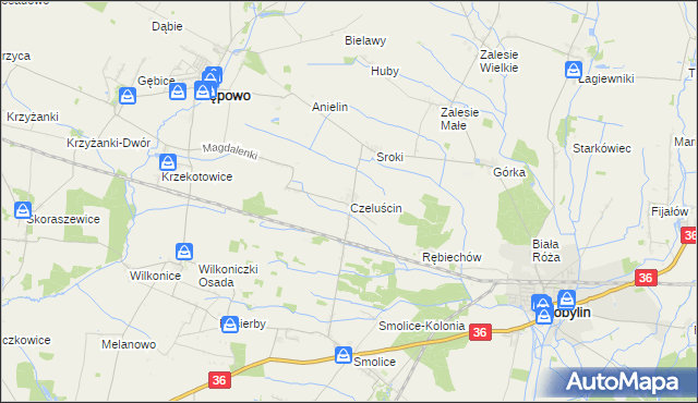 mapa Czeluścin gmina Pępowo, Czeluścin gmina Pępowo na mapie Targeo