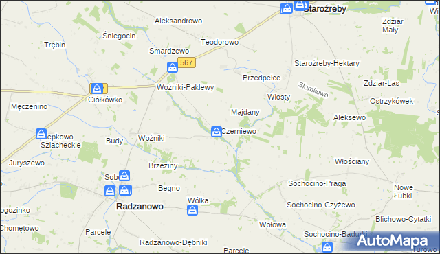 mapa Czerniewo gmina Radzanowo, Czerniewo gmina Radzanowo na mapie Targeo