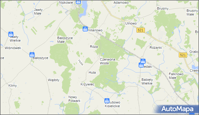 mapa Czerwona Woda gmina Susz, Czerwona Woda gmina Susz na mapie Targeo