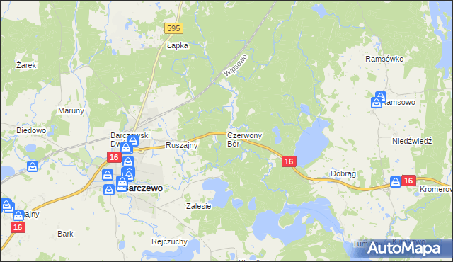 mapa Czerwony Bór gmina Barczewo, Czerwony Bór gmina Barczewo na mapie Targeo