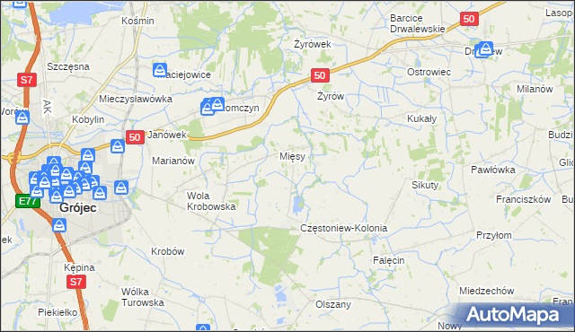 mapa Częstoniew, Częstoniew na mapie Targeo