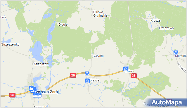 mapa Czyste gmina Trzcińsko-Zdrój, Czyste gmina Trzcińsko-Zdrój na mapie Targeo