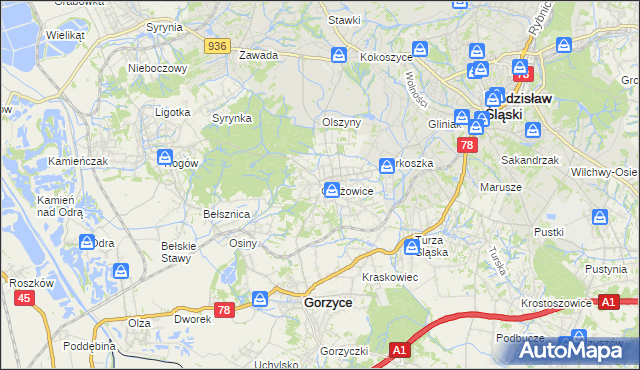mapa Czyżowice gmina Gorzyce, Czyżowice gmina Gorzyce na mapie Targeo
