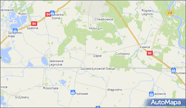 mapa Dąbie gmina Prochowice, Dąbie gmina Prochowice na mapie Targeo
