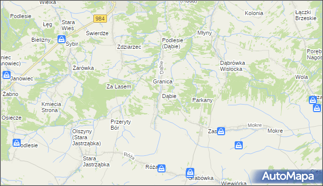 mapa Dąbie gmina Radomyśl Wielki, Dąbie gmina Radomyśl Wielki na mapie Targeo