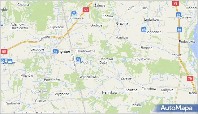 mapa Dąbrowa Duża gmina Chynów, Dąbrowa Duża gmina Chynów na mapie Targeo