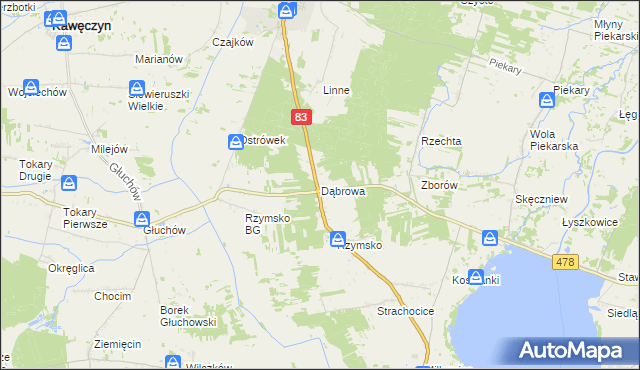 mapa Dąbrowa gmina Dobra, Dąbrowa gmina Dobra na mapie Targeo