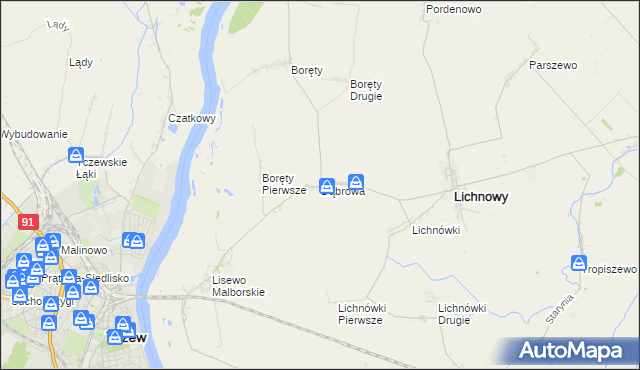 mapa Dąbrowa gmina Lichnowy, Dąbrowa gmina Lichnowy na mapie Targeo