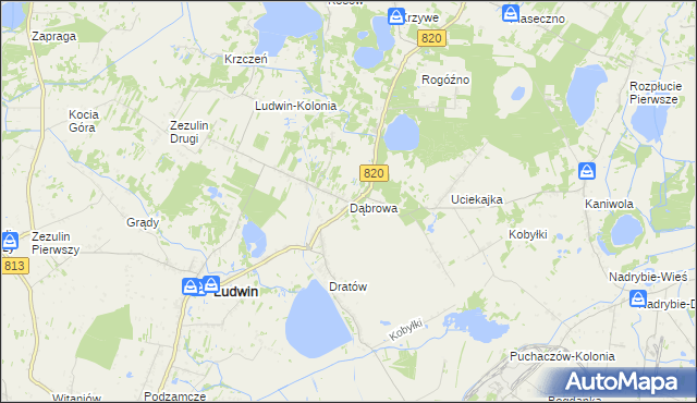 mapa Dąbrowa gmina Ludwin, Dąbrowa gmina Ludwin na mapie Targeo