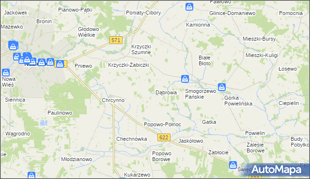 mapa Dąbrowa gmina Nasielsk, Dąbrowa gmina Nasielsk na mapie Targeo