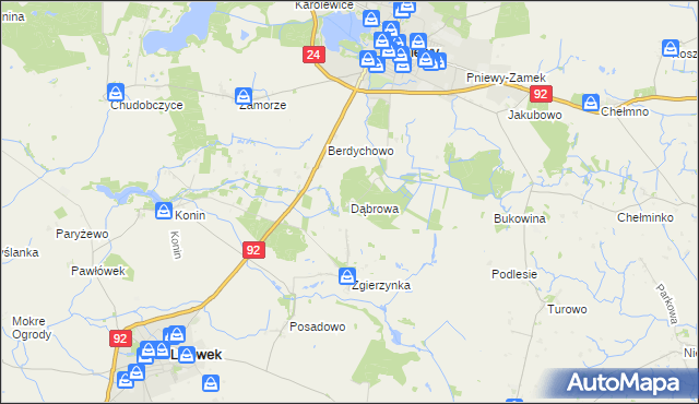 mapa Dąbrowa gmina Pniewy, Dąbrowa gmina Pniewy na mapie Targeo