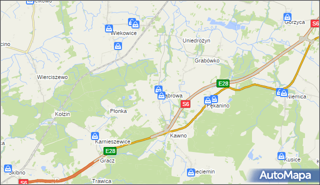 mapa Dąbrowa gmina Sianów, Dąbrowa gmina Sianów na mapie Targeo