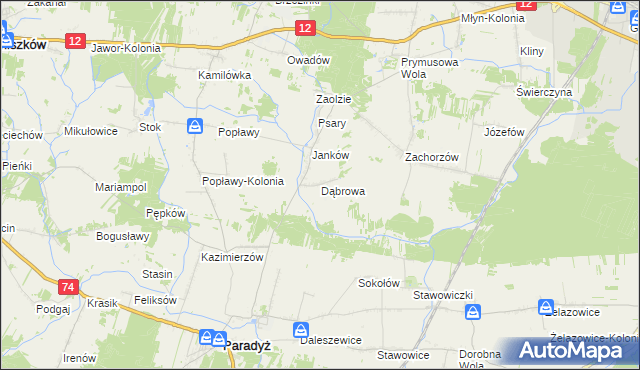 mapa Dąbrowa gmina Sławno, Dąbrowa gmina Sławno na mapie Targeo