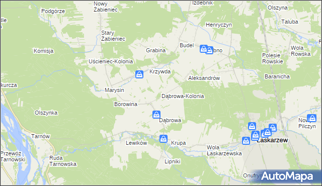 mapa Dąbrowa-Kolonia gmina Łaskarzew, Dąbrowa-Kolonia gmina Łaskarzew na mapie Targeo