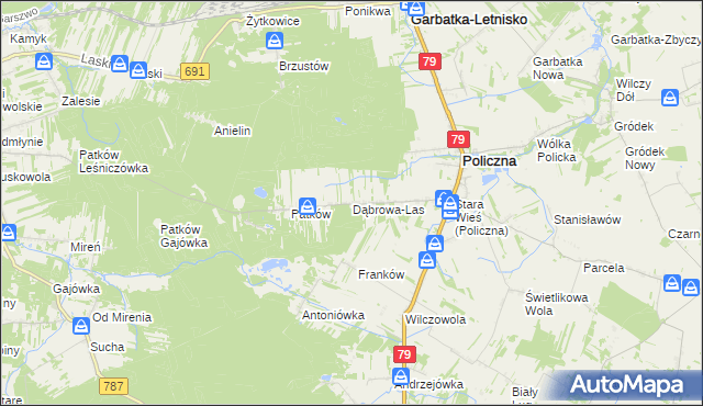 mapa Dąbrowa-Las, Dąbrowa-Las na mapie Targeo