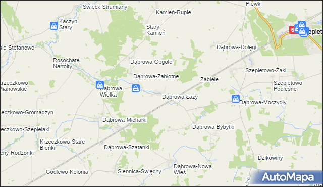 mapa Dąbrowa-Łazy gmina Szepietowo, Dąbrowa-Łazy gmina Szepietowo na mapie Targeo