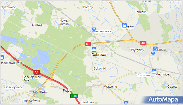 mapa Dąbrowa powiat opolski, Dąbrowa powiat opolski na mapie Targeo
