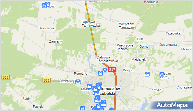 mapa Dąbrowa Tomaszowska, Dąbrowa Tomaszowska na mapie Targeo