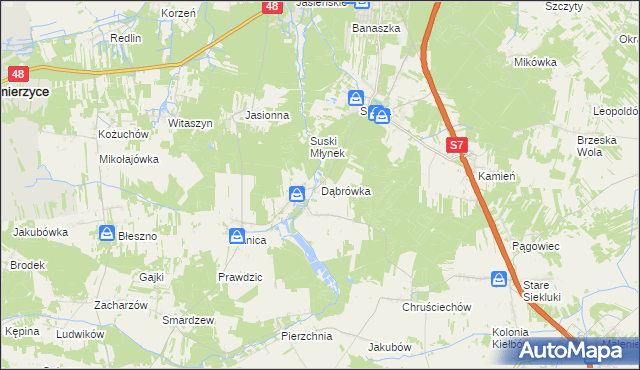 mapa Dąbrówka gmina Białobrzegi, Dąbrówka gmina Białobrzegi na mapie Targeo