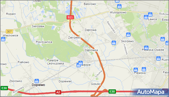 mapa Dąbrówka gmina Dopiewo, Dąbrówka gmina Dopiewo na mapie Targeo