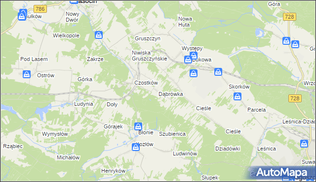 mapa Dąbrówka gmina Krasocin, Dąbrówka gmina Krasocin na mapie Targeo